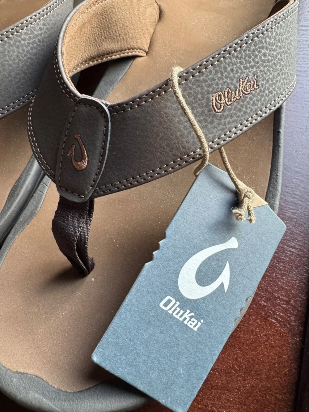 OluKai Brown Men's Leather Flip-Flop Sandal